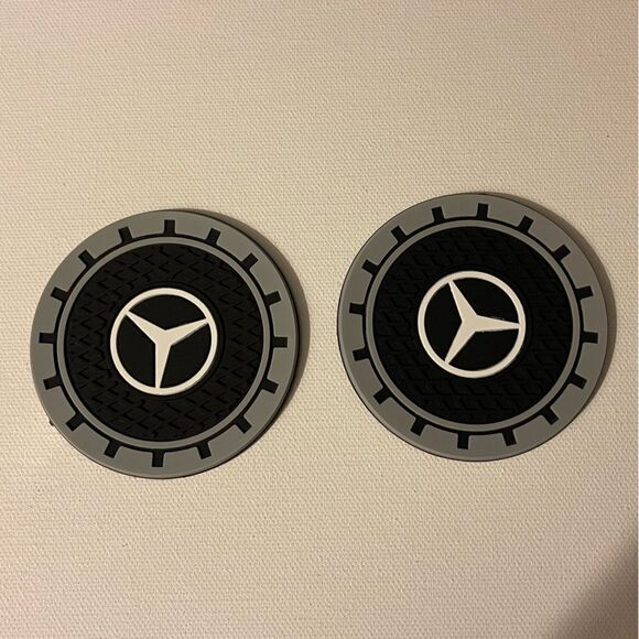 Mercedes logo cup Coasters in black and gray Set of 2 NWT - Picture 7 of 8